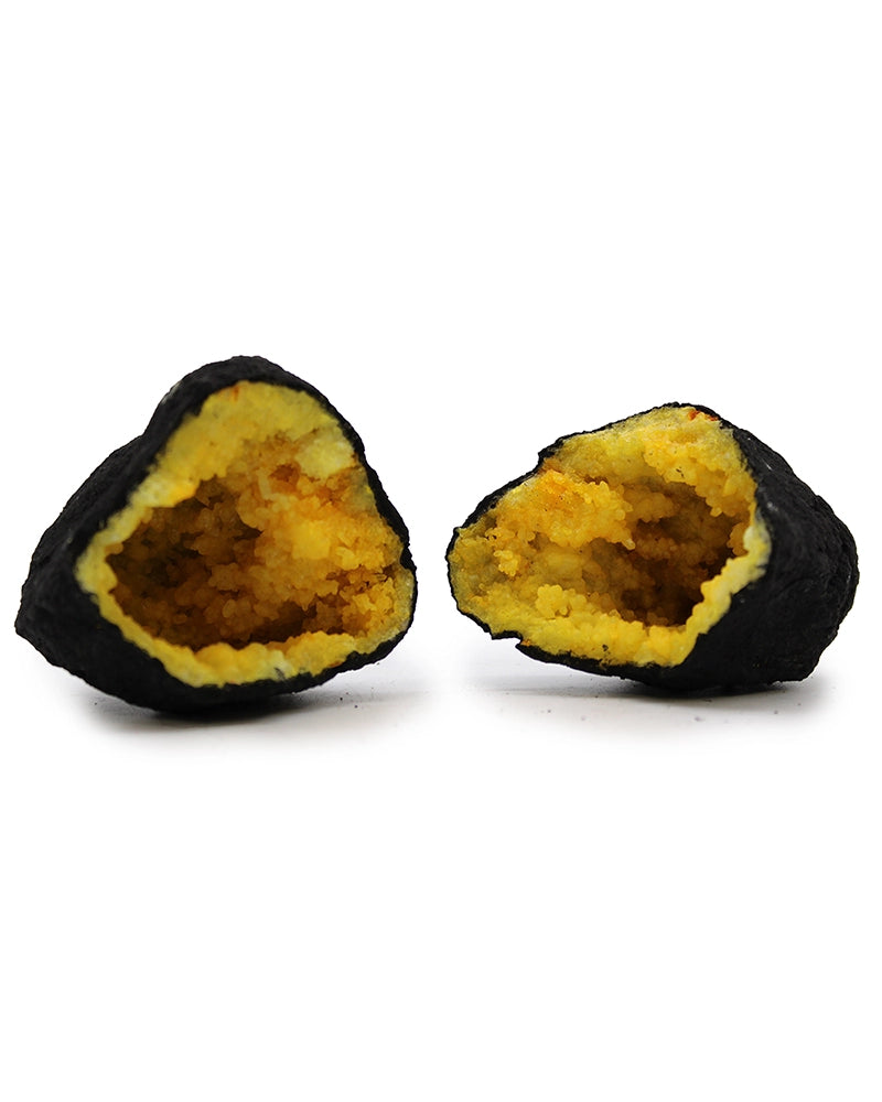 Coloured Calcite - Black Rock - Yellow Selenite