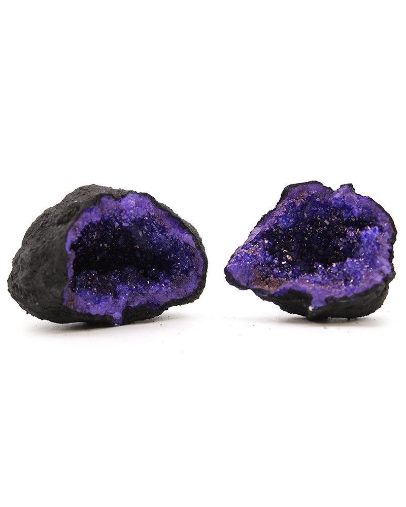 Coloured Calcite Geode - Black Rock - Deep Purple Selenite