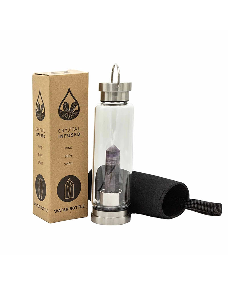 Crystal Infused Glass Water Bottle - Relaxing Amethyst - Obelisk
