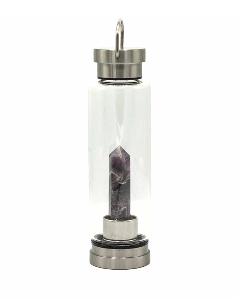Crystal Infused Glass Water Bottle - Relaxing Amethyst - Obelisk