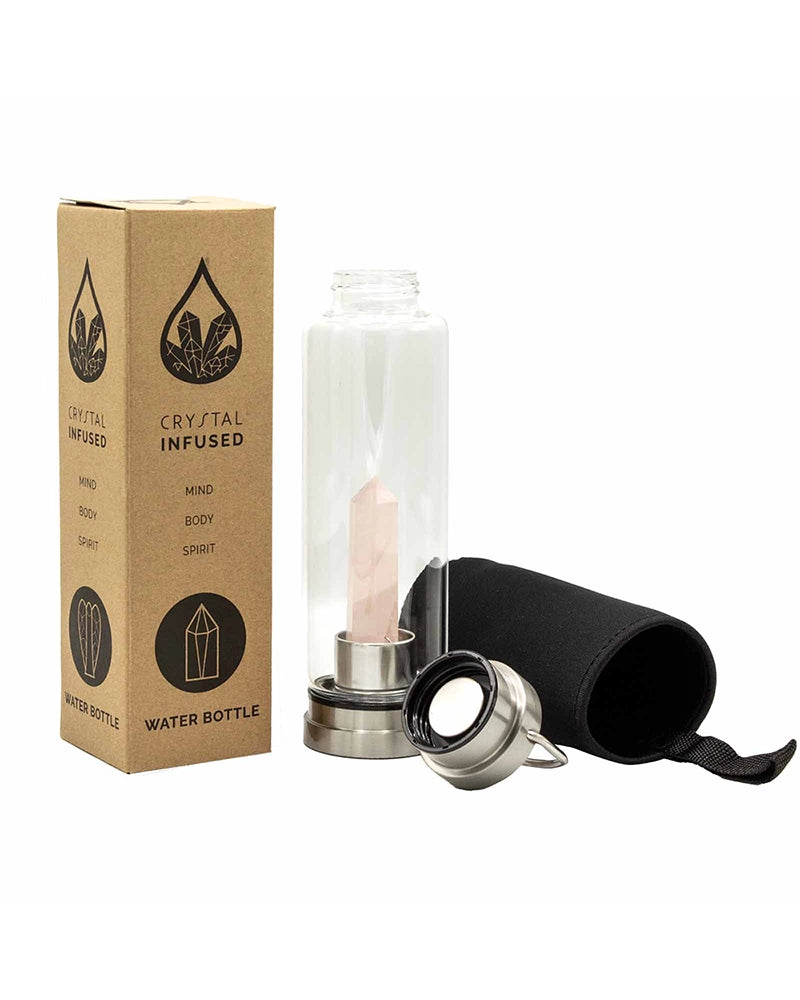 Crystal Infused Glass Water Bottle - Rejuvenating Rose Quartz