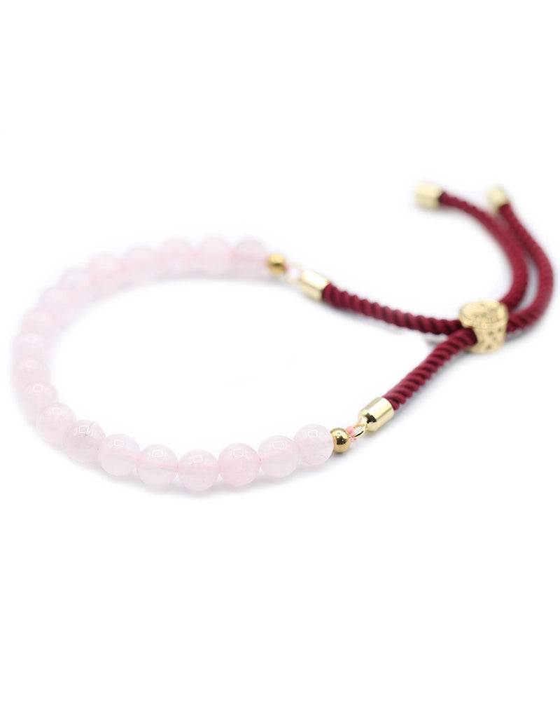 18K Gold Plated Gemstone Bordeaux String Bracelet - Rose Quartz