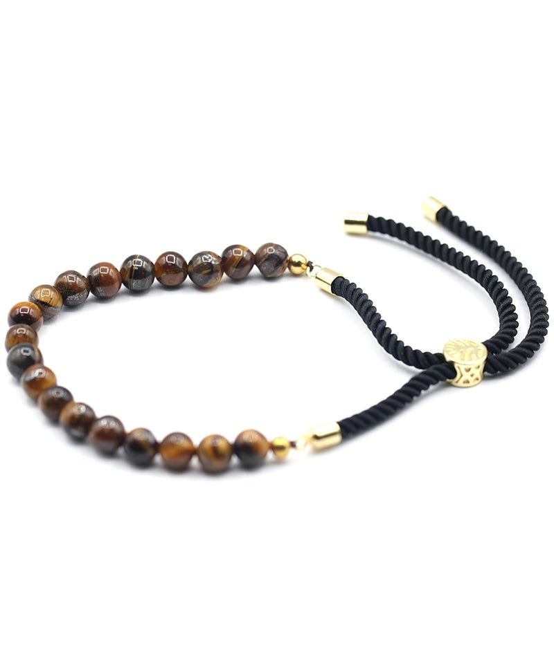 18K Gold Plated Gemstone Black String Bracelet - Tiger Eye
