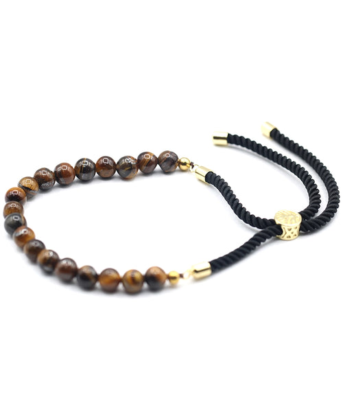 18K Gold Plated Gemstone Black String Bracelet - Tiger Eye