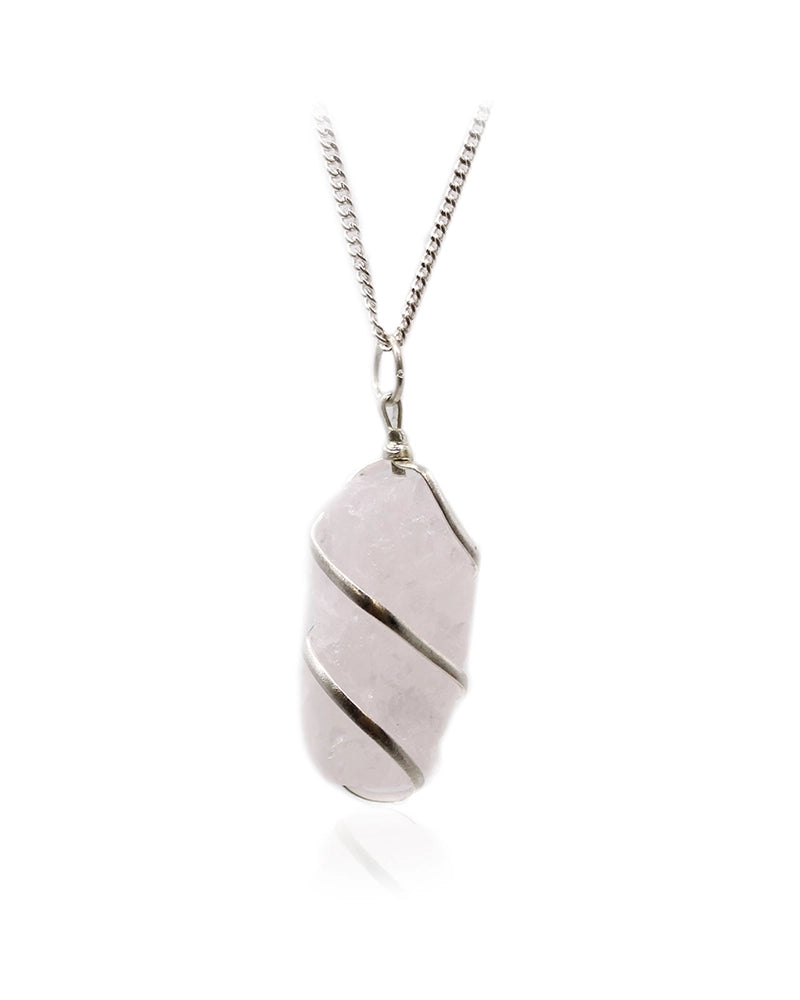 Cascade Wrapped Gemstone Necklace - Rough Rose Quartz