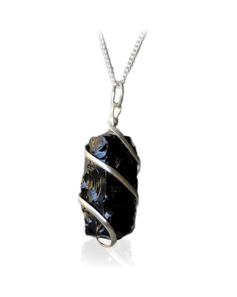 Cascade Wrapped Gemstone Necklace - Rough Black Onyx