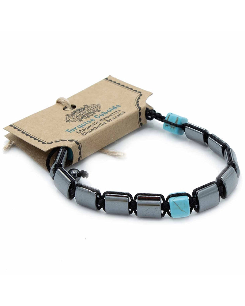 Magnetic Hematite Shamballa Bracelet - Turqoise Cuboids