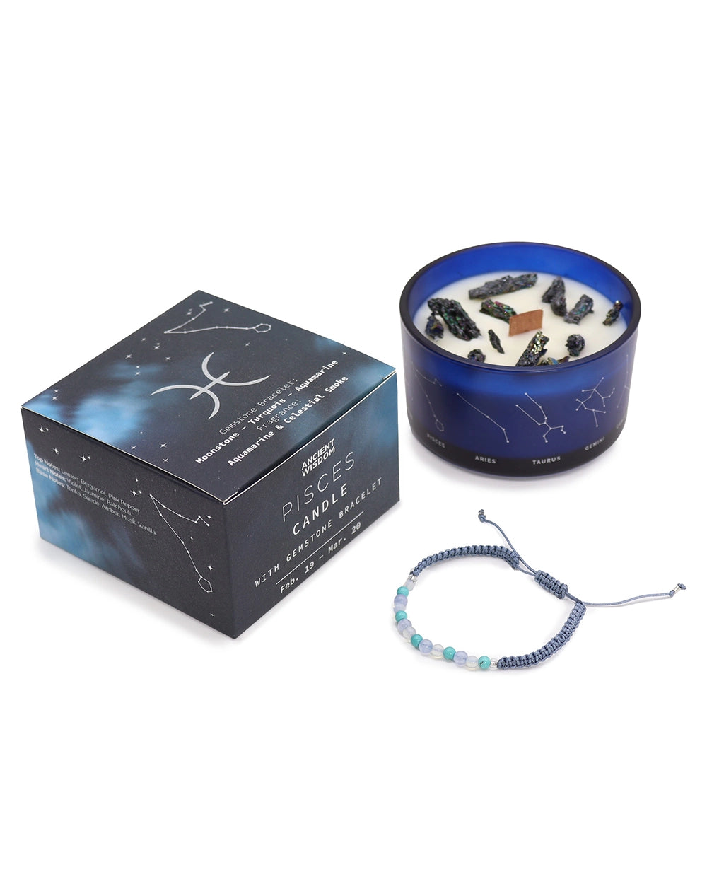 Zodiac Crystal Candle with Gemstone Bracelet - Pisces