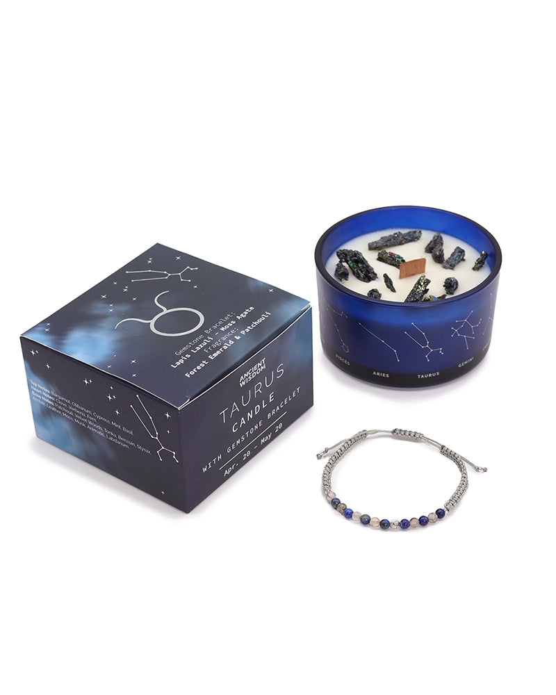 Zodiac Crystal Candle with Gemstone Bracelet - Taurus