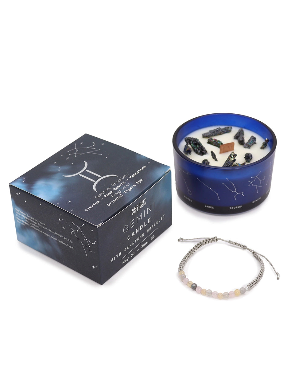 Zodiac Crystal Candle with Gemstone Bracelet - Gemini