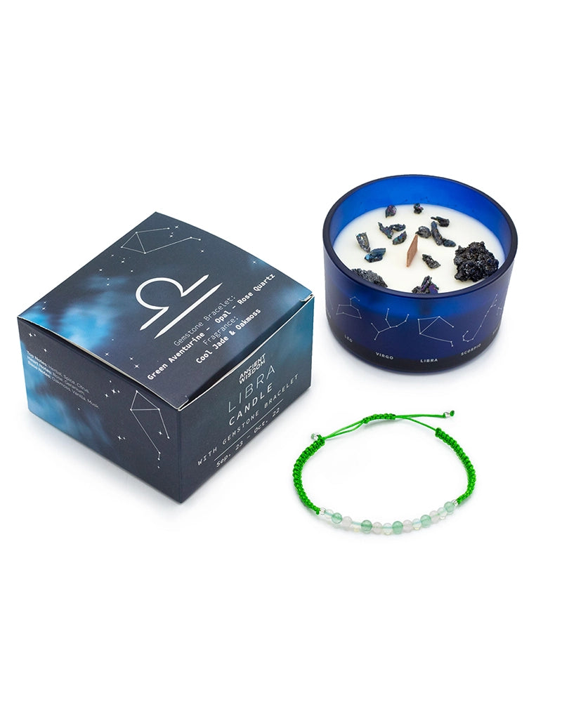 Zodiac Crystal Candle with Gemstone Bracelet - Libra