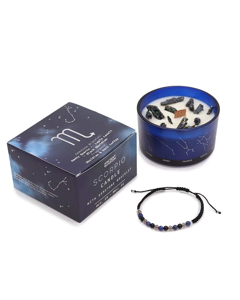 Zodiac Crystal Candle with Gemstone Bracelet - Scorpio