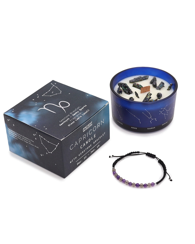 Zodiac Crystal Candle with Gemstone Bracelet